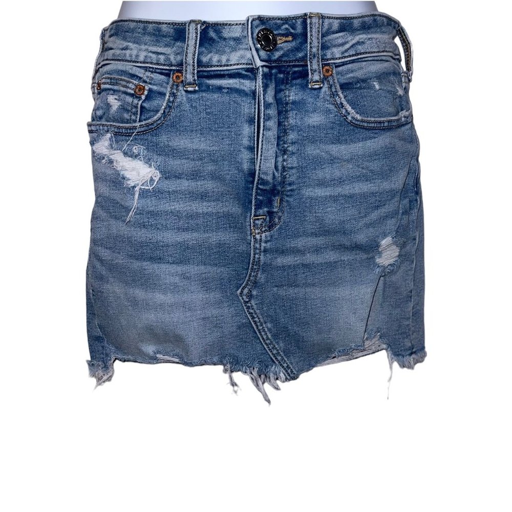 American Eagle Outfitters Hi Rise Mini Skirt Womens 6 Distressed Super Stretch